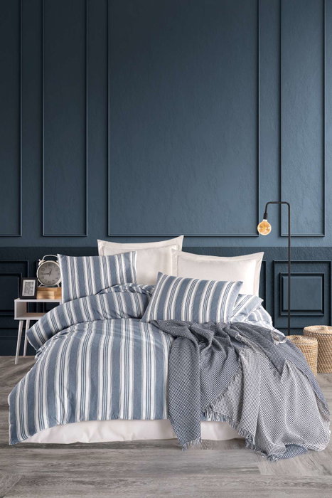 L'essentiel linge de maison Soft Line - Navy Juego de Funda de Edredón Doble